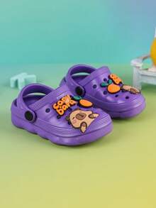 Kids Summer Breathable EVA Clogs Shoes, Unisex Toddlers Anti-Slip Soft Bottom Cartoon Decor Sandals, Closed Toe Slippers For Outdoor Wear - Purple - View 5