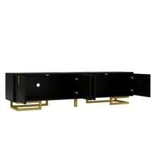 Low TV Unit With Textured Doors, Gold Handles And Legs - 黑色 - 查看 7