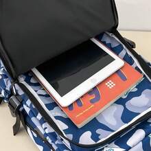 熱銷 5 色男士鯊魚塗鴉迷彩後背包，防水尼龍學生書包 - 彩色 - 查看 12