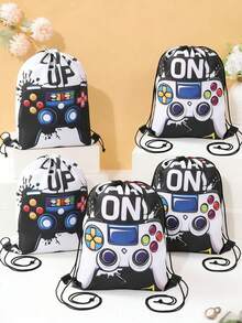 6pcs Black & White Game Console Pattern Baby Shower Party Drawstring Backpack Gift Bags, Game Console Theme Gender Reveal Party Favors, Packaging Supplies Gift Bags, 1st Birthday Party Gift Bags, Baby Shower Party Durable Reusable Bags, Newborn Party Table Decor, Baby Shower Decorations, Baby Shower Gifts, Gender Reveal Decorations, Casual Style, Birthday Party Decorations, Fashion Backpacks, Snack Storage Bags, Candy Bags, Party Favors - Black and White Game Console - View 2