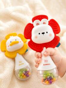 2-In-1 Baby Rattle Teether Toy, Cute Duck & Rabbit Soft Silicone Teether Rattle, Suitable For 0-12 Months Infants, Tummy Time, Nursery, Stroller, Car Seat Sensory Toy, Perfect Baby Shower, Newborn, 1st Birthday Gift - Multicolor - View 5