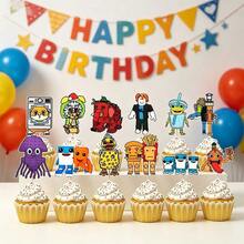 Roblox 12 piezas de adornos para pastel de papel divertidos de 5 cm, forma de bandera colorida de juego de dibujos animados, decoraciones de fiesta para pastel para cumpleaños, boda, graduación, baby shower - Roba un cupcake de Brainrot - Ver 2
