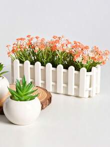 White Fence-Style Plastic Planter - Rectangular Succulent And Herb Planting Box | Indoor/Outdoor Garden Decor | Home Balcony Plant Container - Multicolor - View 4