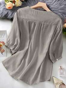 Blusa bohemia vintage holgada bordada para mujer talla grande, top casual de primavera/verano para vacaciones, atuendos de verano para mujer, atuendos de vacaciones para mujer - Gris - Ver 3