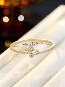 1pc Exquisite Full-Pave Geometric Bangle, Light Luxury High-End Niche Design Bracelet, Versatile Accessory For Commuting And Dating - Bracelet - View 4