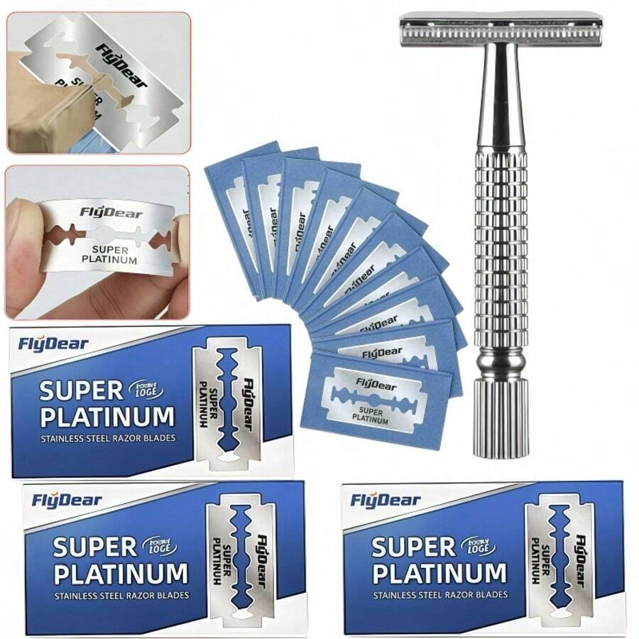 Men'S Double-Edged Razor,Aluminum Alloy Handle Manual Old-Style Razor Men'S Double-Edged Razor, Suitable For 10 Occasions Perfect For Men'S Grooming, Essential Tool For Daily Shaving
