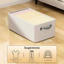 Organizador de Ropa 3 Piezas 47x28x20cm - Cajas de Almacenamiento de Tela Plegable, Apilables, Soporte de Acero, Tela Oxford Lavable Gris - Gris - Ver 3