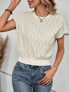 Solid Color Directional Batwing Sleeve T-Shirt - 杏 - 查看 5