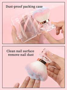 1pc Pink Rose Shaped Aromatherapy Nail Dust Brush, Acrylic Crystal Base Transparent Gold Edge Boxed, Nail Cleaning Brush - Pink - View 3