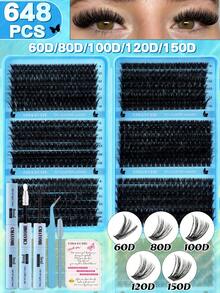 CMAYOME 648/684/720簇 D捲度 8-16mm 假睫毛，持久柔軟羽毛般簇狀睫毛，適合淡妝/濃妝，放大眼睛並加深眼窩，度假與節日理想選擇 - 彩色 - 查看 5