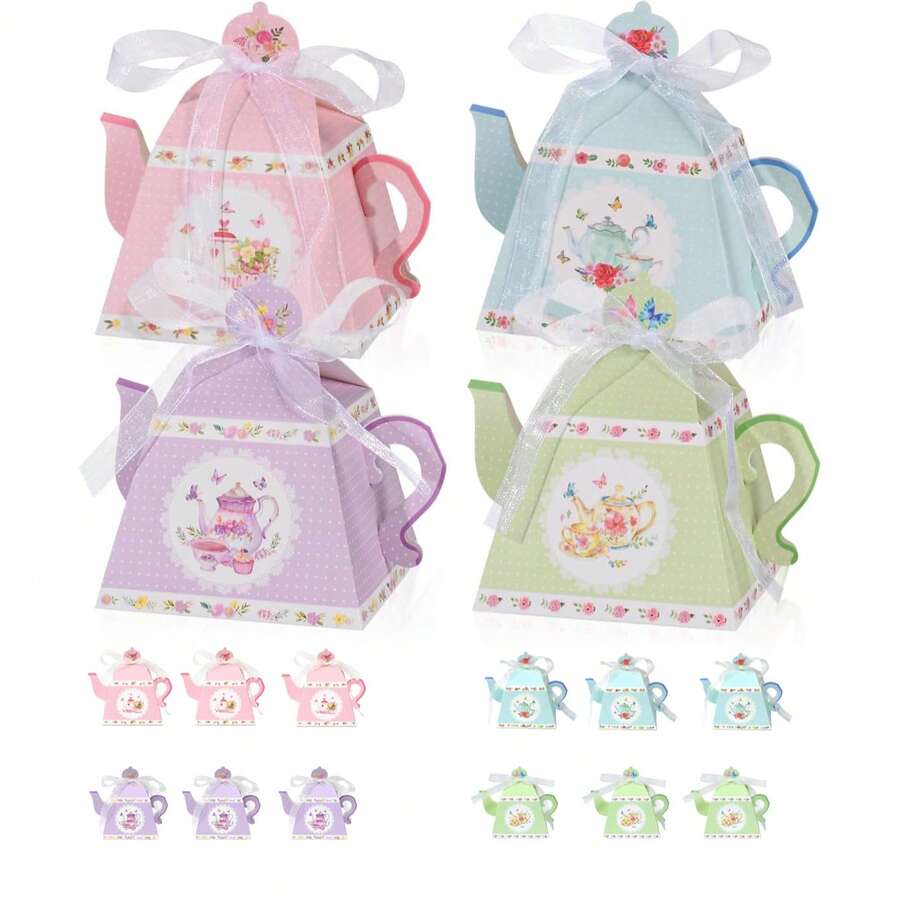 12-Piece Retro Teapot-Shaped Floral Gift Box Set (With Ribbon) - Requires Assembly; Paper Gift Packaging; Can Be Used As A Versatile Table Decoration