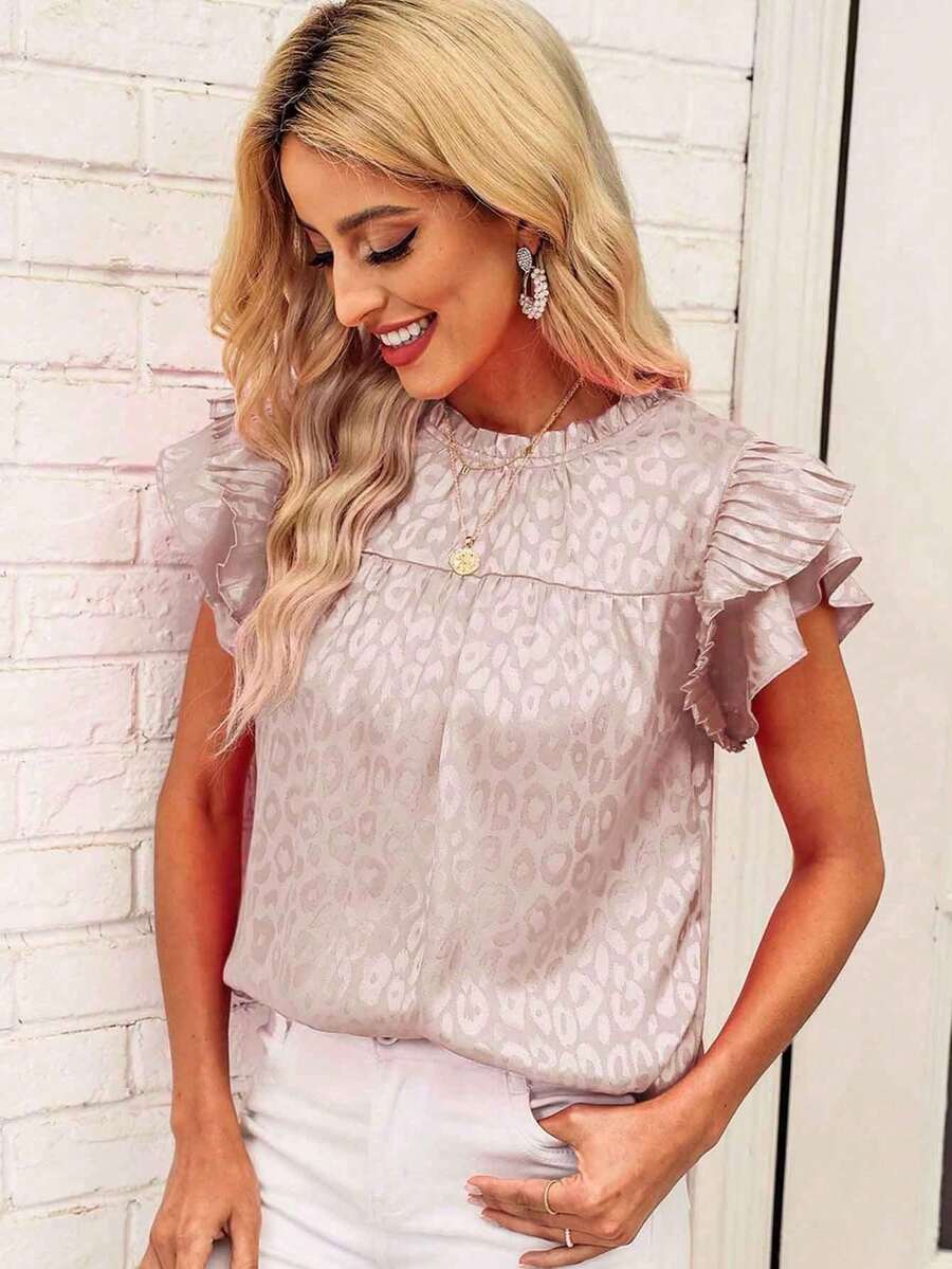 Women's Blouse 2026, New Summer Fashion, Versatile, Printed, With Ruffled Sleeves And Wavy Neck - Milky - View 1