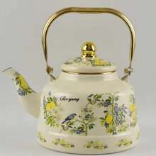 French Retro Pastoral Style + Lemon & Bird Hand-Painted Pattern / Milk White Base With Gilded Trim + Rounded Bulbous Pot Shape + Polished Gold Handle + Golden Lid Details + Uniform Heat Conduction / Easy To Clean & Durable / Large Capacity Water Storage + Enamel Hand-Painted Coffee Water Kettle + Ideal For Daily Home Brewing / Afternoon Tea Hospitality Serving / Kitchen Desktop Decoration / Housewarming Gifting Scenarios - Multicolor - View 10