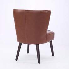 Armless Lounge Chair In Light Brown Genuine Leather – Solid Rubberwood Base, Modern Comfort - 棕色1 - 查看 5