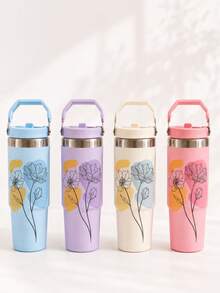 SCALON 30oz/900ML 1入大容量吸管保溫隨行杯，附手把與吸管，可攜式不鏽鋼真空防漏飲水杯，冰飲杯、旅行杯，不鏽鋼保溫冷熱杯、咖啡杯，適用於旅行、學校、辦公室、戶外、健身房、居家等場景，送給朋友、家人的禮物，節日禮物、生日禮物（含吸管），萬聖節杯子禮物，秋季聖誕禮物杯 - 彩色 - 查看 5