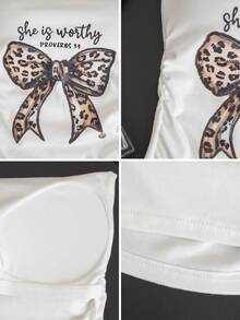 Korean Y2K Vintage Style Women's Leopard Print Bow Pattern Ruched Side Fitted Short Smooth Tube Top With Leopard Print Scarf Casual Summer White - White - View 9