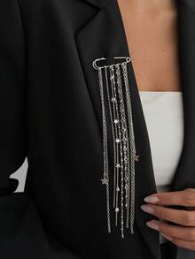 1pc Bohemian Style Geometric Beaded Thin Chain Pentagram Pendant Tassel Brooch Pin, Elegant & Glamorous For Party, Gathering, Daily Casual, Vacation Travel, Couple Date, Women's Holiday Versatile Jewelry Brooch Gift - Brooch - View 3