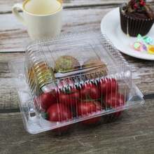 5 piezas de recipientes de plástico transparente cuadrados con bisagra para alimentos, recipientes para porciones de pastel, bandejas para llevar con tapa abatible - Transparente - Ver 3