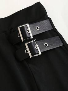 Talla Grande - Talla Grande - Falda Mini A-Line de Talle Alto con Botones y Diseño de Cuadros Gótico - Cuadros Negros + Morados - Ver 4