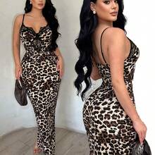 guangzhougaolangshangmao   Vestido ajustado de mujer con estampado de leopardo y encaje en parches - Multicolor - Ver 7
