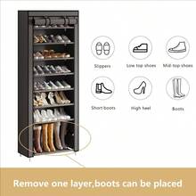 1 Set 4/6/8/10 Tier Shoe Rack Storage Organizer With Non-Woven Fabric Cover, Easy Assembly Portable Shoe Cabinet, Wardrobe Storage Rack, Multi-Layer Shoe Rack For 20-40 Pairs Of Shoes, Large Capacity Space-Saving Design, Easy Assembly, Portable Durable Metal Frame Shoe Rack Storage, Suitable For Home, Bedroom, Entryway, Sneakers, High Heels And Boots - Multicolor - View 6