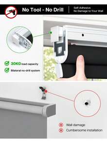 No Drill Cordless Blackout Blinds Stop Cordless Roller Shades Indoor Thermal Insulated Blinds Home, Custom Size, Blackout-Black - Star - View 2