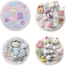 Paquete de 8 bonitos moldes de silicona para fondant para beb, shower, decoracin de pasteles, moldes para hornear, gomitas de azcar, chocolate, caramelos - Molde para fondant temático para bebé - Ver 5