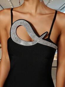 Love Aing Summer New Women's Luxury Evening Gown, Sleeveless Crystal Slit Banquet Sexy Fitted Black Dress, Elegant Long Dress Suitable For Balls, Parties And Formal Occasions - Black - View 11