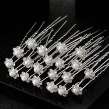20-Piece Set Of New Women's Handmade Rhinestone Bridal Headwear, Fork-Shaped Hair Clips, U-Shaped Curly Hair, Wedding Hair Clips, Everyday Simple And Versatile - 6+1 Diamond Pearl Model - View 3