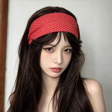 4入組女款紅色系時尚Y2K波點格紋千鳥格印花彈性髮帶，適合日常休閒、化妝、健身，柔軟吸汗防滑髮圈頭巾，女用髮飾 - 彩色 - 查看 5