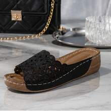 Women Summer Wedge Heel Thick Soled Bohemian Style Sandals Comfortable Platform Espadrilles For Beach Vacation - Black - View 8