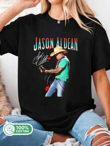 Retro Country Music Signature 100% Cotton Concert Fan T-Shirt - Black - View 1