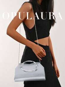 OpulAura 1件裝 女款優雅銀色皮革手提包，奢華天鵝絨晚宴包，適合正式禮服、婚禮、生日派對及畢業舞會 - 銀色 - 查看 10