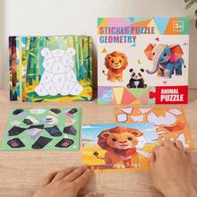 Geometric Cute 3D Collage Art Children 8-In-1 Theme Sticker Puzzle Ocean/Dinosaur/Traffic/Animal/Fruit/Fairy Tale Multi-Theme Educational Enlightenment Handmade Toy Boys Girls Tabletop Game - 彩色 - 查看 3