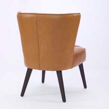Armless Lounge Chair In Light Brown Genuine Leather – Solid Rubberwood Base, Modern Comfort - 棕色 - 查看 6