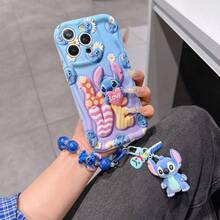 Disney Has Authorized, Phone Case - Chain Set, The Stitch Lilo & Stitch 3D Phone Case Plus A Silicone 3D Stitch Bracelet With Metallic Ring Removable Bracelet, Stitch And Angel Pattern, Compatible With Iphone17/16/15/14/13/12/11/XS/XR/X Plus Pro Max, A Stylish Cartoon Phone Case, The Perfect Gift Choice, Phone Protection, Durable Phone Cover, Great Gift For Friends And Family. - 白色 - 查看 2