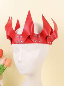 1 PC Gothic Punk PU Leather Crown Headpiece - Dark Style Halloween Cosplay Costume Accessory With Rivet Decoration, Carnival Party Role-Play Headband For Men And Women, Fantasy Theme Styling Accessory - Headdress - View 9