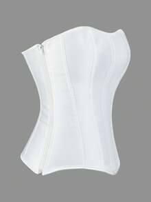 Sexy Corset Top Solid Color Waist Trainer Strapless Off Shoulder Corset Tank Crop Tops Bustier Zipper Push Up Sexy Underbust Top Overbust Corselet - White - View 8