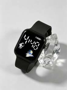 4/1pc Fashion Minimalist Cute Square Digital Display Electronic Sports Watch With Wallet, Pen, Keychain Business Combination Set, Suitable For Wearing At Gatherings, Parties, Office To Tell Time, Also Perfect As The Best Gift Choice For Back To School Season, Birthdays, Easter, School Start Season - Multicolor - View 5