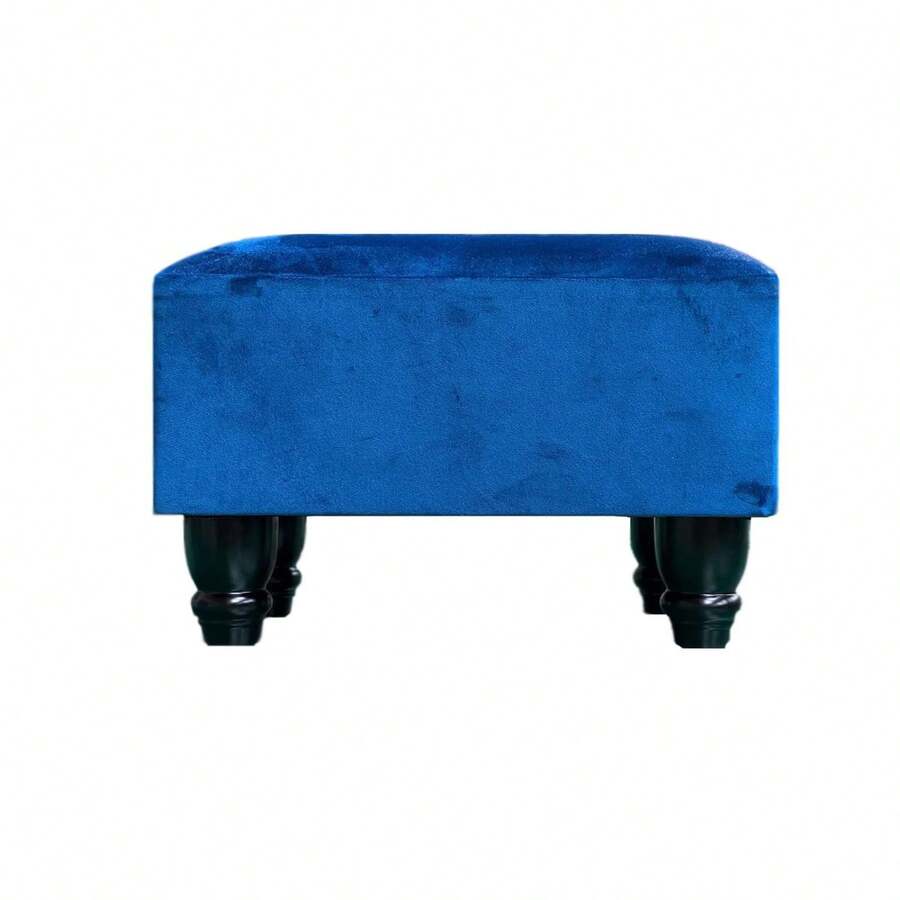 Rectangular Linen Ottoman Footstool With Wooden Legs For Home Use - Blue - View 1