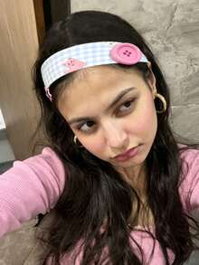 1件裝可愛碎花貓咪圖案裝飾鈕扣髮箍，防滑彈性髮帶，Y2K風格女性日常髮飾，適合日常、化妝、街頭穿搭 - 彩色 - 查看 2