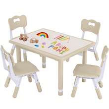 Conjunto de Mesa y Sillas para Niños Pequeños, Altura Ajustable - Escritorio Infantil Mejorado y 4 Sillas para Edades de 3 a 8 Años, Mesa Multiactividades para Niños con Superficie para Dibujar y Patrón de Mármol para Casa/Guardería/Sala de Clases - Pizarra blanca de chocolate - Ver 1