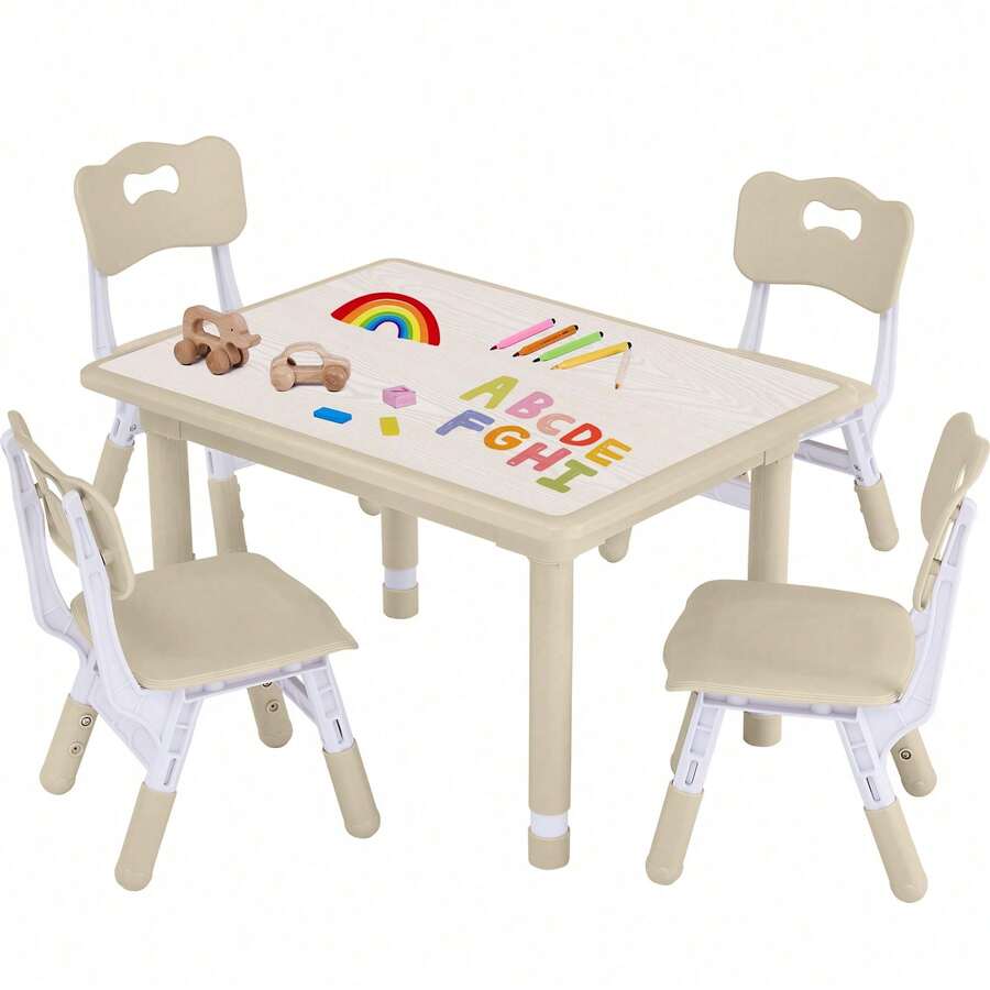 Conjunto de Mesa y Sillas para Niños Pequeños, Altura Ajustable - Escritorio Infantil Mejorado y 4 Sillas para Edades de 3 a 8 Años, Mesa Multiactividades para Niños con Superficie para Dibujar y Patrón de Mármol para Casa/Guardería/Sala de Clases - Pizarra blanca de chocolate - Ver 1
