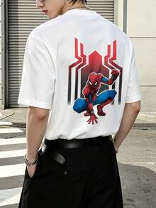 Marvel Spider-Man Red Web Design Graphic T-Shirt 100% Cotton Men's Clothing T-Shirts For Men Men's Summer Outfits Marvel Series Gift Ideas For Men Streetwear - 白色 - 查看 5