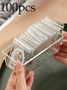 100/30/10pcs PVC Transparent Sealed Jewelry Bags, Jewelry Storage Bags, Small Transparent Jewelry Bags, Used For Storing Souvenirs. - Transparent - View 3