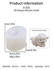 1pc Cartoon Sheep Silicone Mold, 3D Plaster Ornament Mold, Scented Candle Mold, Creative Silicone Mold - White - View 8