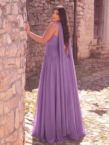 Faeriesty Robe de soirée sans bretelles avec nœud torsadé pour femmes grandes tailles, convient pour banquet, rendez-vous romantique, célébration d'anniversaire, dîner formel, fête de mariage, automne - Lilas - Voir 2
