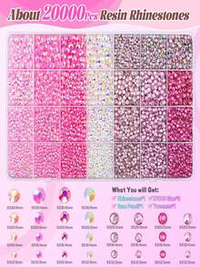 1 Hộp Bộ Đá Đính Móng Tay Phẳng Màu Hồng, Kích Thước Hỗn Hợp 3~6mm Màu AB & Trong Suốt, Bao Gồm Nhíp Và Bút Đính Đá, Đá Resin Bóng, Phù Hợp Cho Nghệ Thuật Làm Móng DIY Hàng Ngày Và Ngày Lễ - Nhiều màu - Xem 2