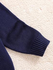 Sweater Lengan Panjang Leher Bulat dengan Patch Beruang Kartun untuk Anak Perempuan Remaja - Navy Blue - View 6