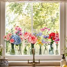 Spring Floral Vase Window Decals, Electrostatic Static Cling Stickers, No Glue, Removable & Reusable, Colorful Flower Bouquet Sticker, Non-Adhesive Glass Decoration, For Indoor Window, Home Aesthetic Decor - Vase Window Stickers - View 1